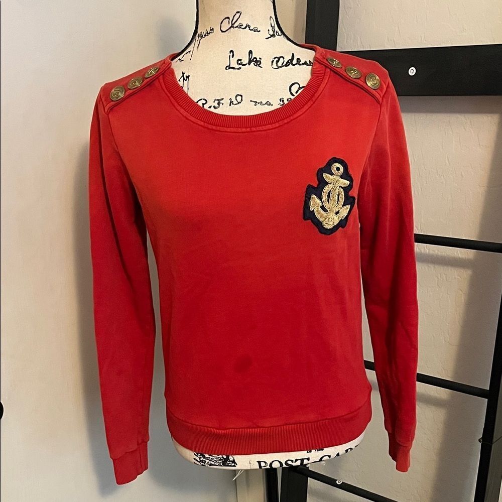 Pierre Balmain Anchor Patch Red Pullover Sweater Nautical Preppy Coastal